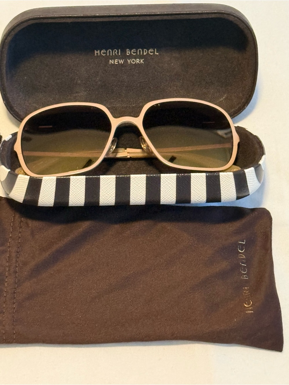 Henri Bendel Beige w/ pink hue Metal Sunglasses with Brown Gradient Lenses